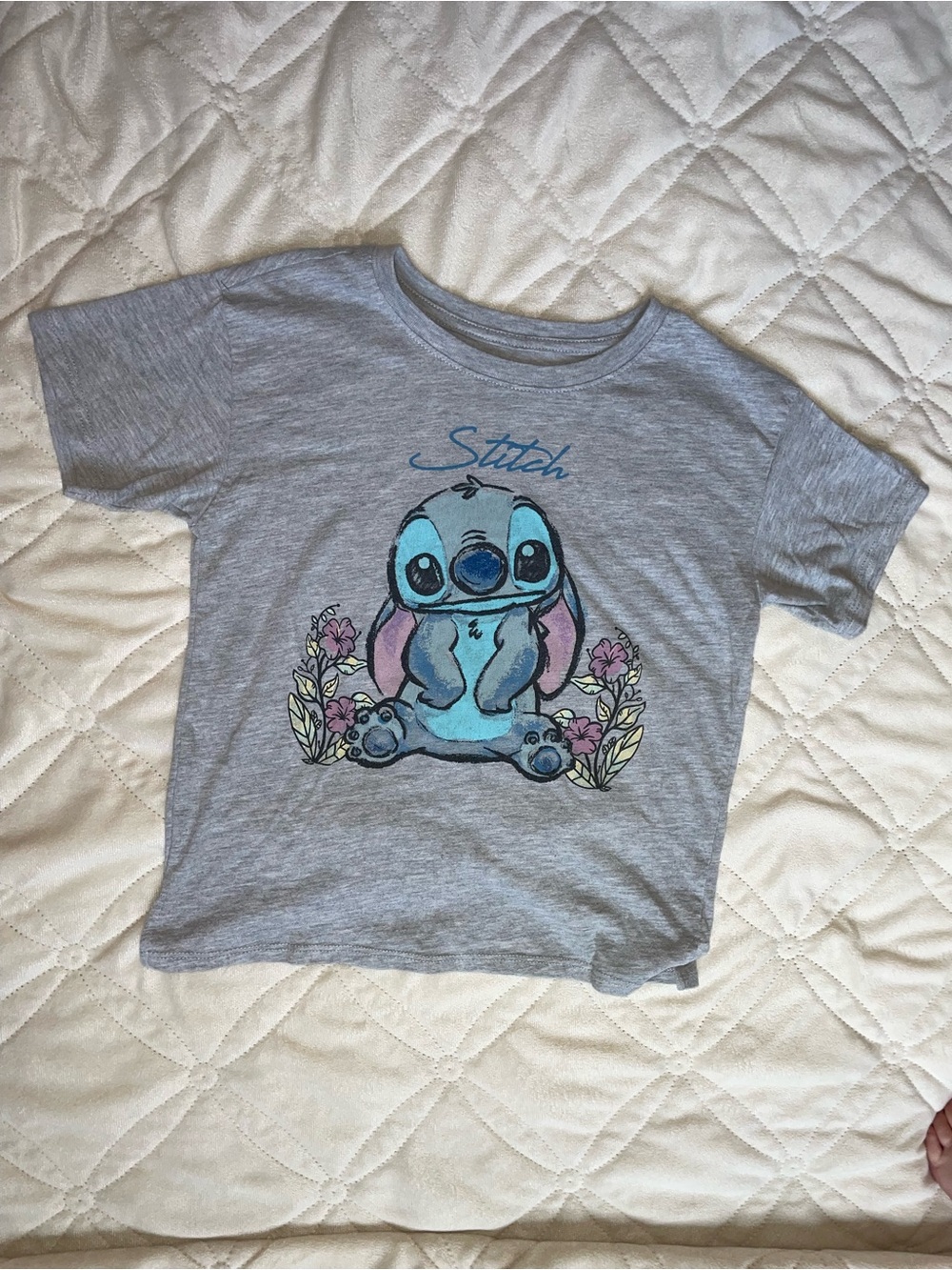 Disney Gray Tee with Blue & Pink Stitch Graphic